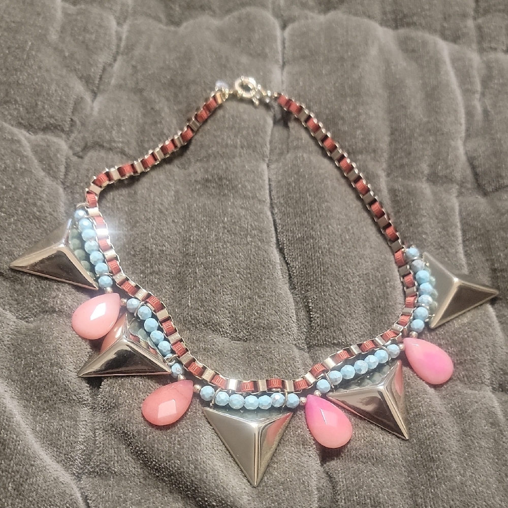 Source Unknown Silver And Pink Statement Necklace - image 2